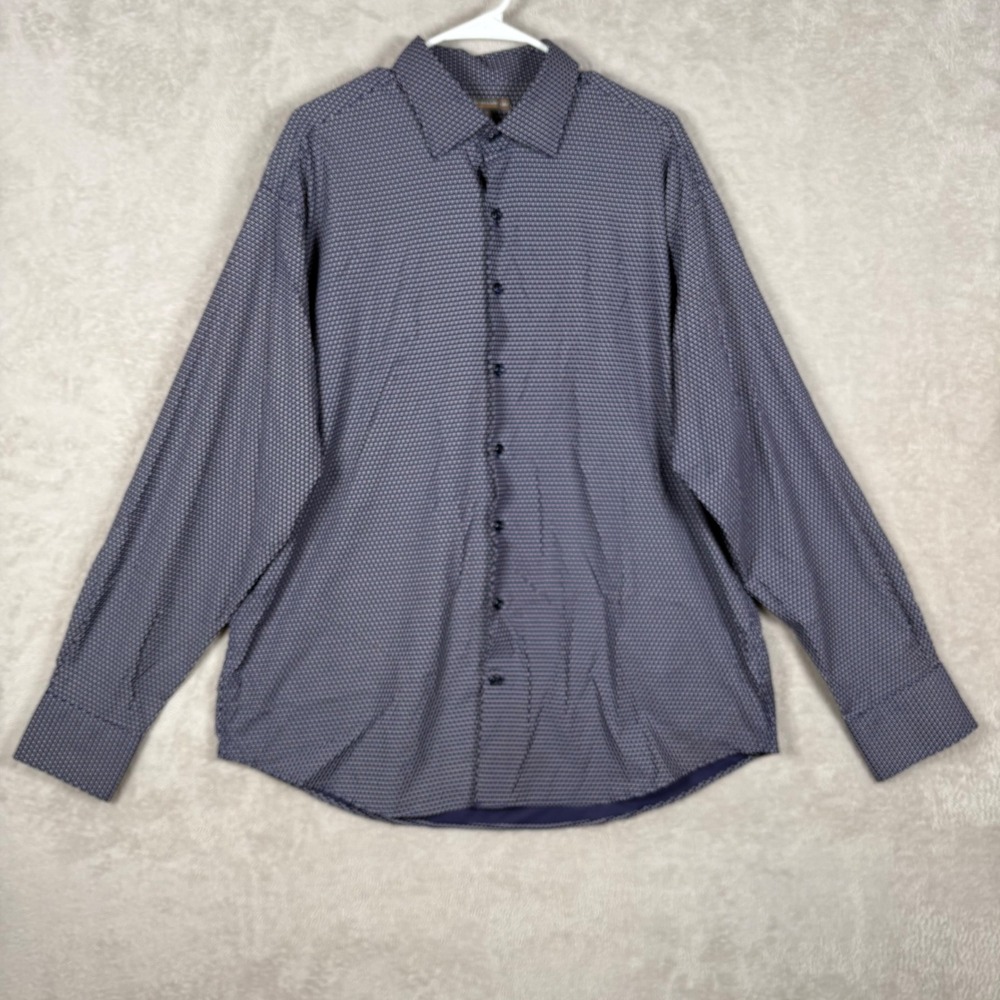 Peter Millar Shirt Mens XL Blue Geometric Summer Comfort Button Down Performance